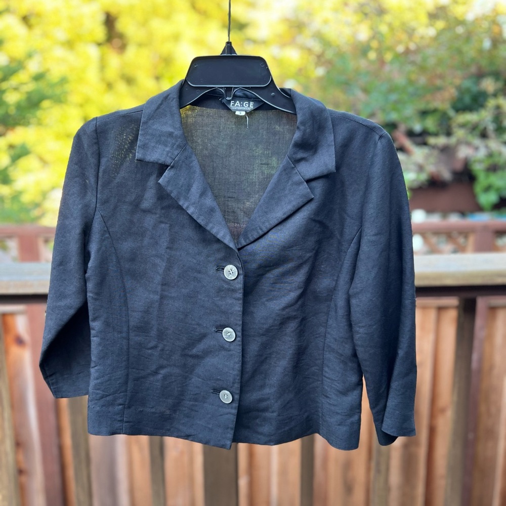 Black Short Coat in Linen